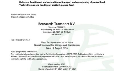 BRC-certificaat voor Bernaards Transport